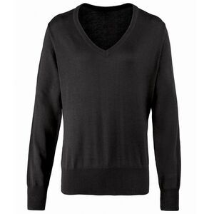 Premier Womens/Ladies V-Neck Knitted Sweater / Top / Black
